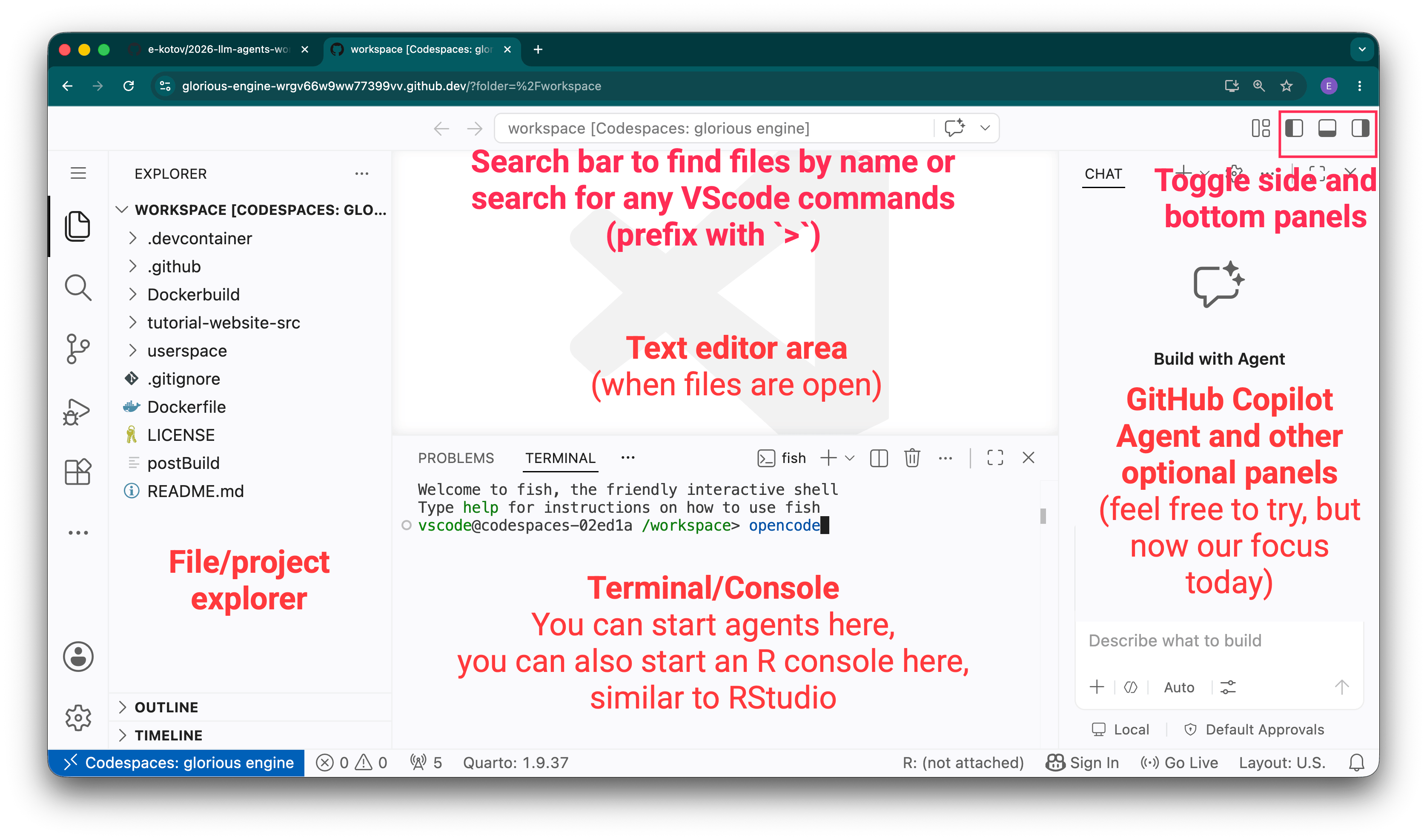 Annotated VS Code interface.